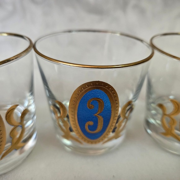 Vintage Libbey Gold Olympic Medallion Numbered Lowball Glasses - Set of 6 - Picture 4 of 15